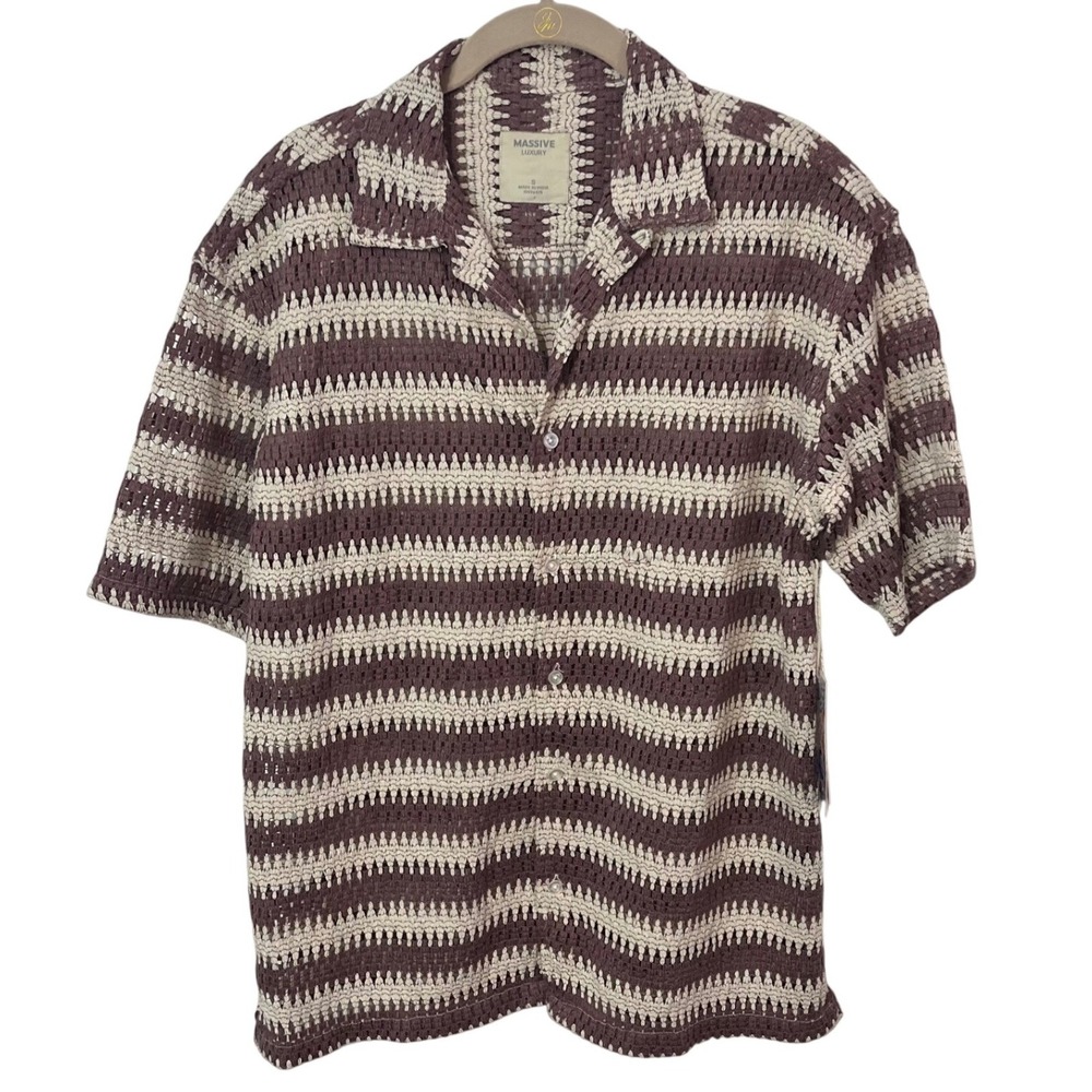Massive Luxury Woven‎ Crochet Cotton Blend Knit Button Up Collared Shirt Size S